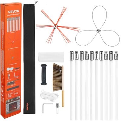VEVOR Kit de ramonage de 10,1 m de longueur maximale extensible avec double têtes de brosse, brosse et lunettes, outil de nettoyage de cheminée pour cheminées carrées, rectangulaires et arches VEVOR Kit de ramonage de 10,1 m de longueur maximale extensible avec double têtes de brosse, brosse et lunettes, outil de nettoyage de cheminée pour cheminées carrées, rectangulaires et arches
