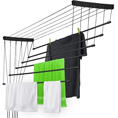 KADAX Séchoir à linge de plafond, sèche-linge pour le plafond 6, séchoir mural avec barreaux en acier recouverts de polyéthylène, charge maximale : 12 kg (6 x 170/noir) KADAX Séchoir à linge de plafond, sèche-linge pour le plafond 6, séchoir mural avec barreaux en acier recouverts de polyéthylène, charge maximale : 12 kg (6 x 170/noir)