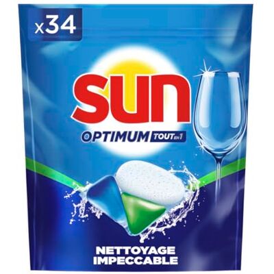 Sun Optimum Pastilles Lave-Vaisselle Tout en 1 34 capsules Regular nettoyage impeccable & brillance éclatante tablettes avec action dégraissante Sun Optimum Pastilles Lave-Vaisselle Tout en 1 34 capsules Regular nettoyage impeccable & brillance éclatante tablettes avec action dégraissante