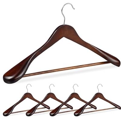 Relaxdays Lot de 5 cintres pour costume Épaules larges Crochet rotatif à 360° Avec barre pour pantalon En bois Marron Relaxdays Lot de 5 cintres pour costume Épaules larges Crochet rotatif à 360° Avec barre pour pantalon En bois Marron