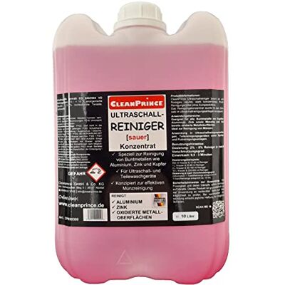CleanPrince Nettoyeur à ultrasons 10 litres acide Nettoyant à ultrasons concentré pour métaux non ferreux aluminium zinc cuivre nettoyage pièces à ultrasons surfaces métalliques oxydées CleanPrince Nettoyeur à ultrasons 10 litres acide Nettoyant à ultrasons concentré pour métaux non ferreux aluminium zinc cuivre nettoyage pièces à ultrasons surfaces métalliques oxydées