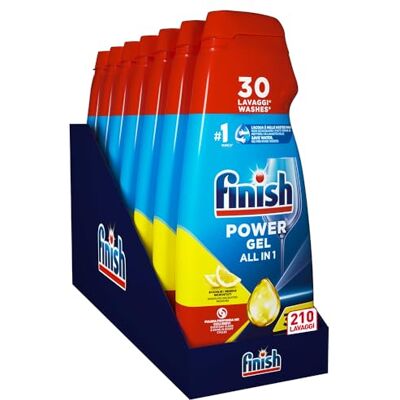 Finish Powergel Gel Lessive pour lave-vaisselle liquide, multi-fonctions, Poteries dégraissantes, citron, 210 lavages, 7 paquets de 30 lavages Finish Powergel Gel Lessive pour lave-vaisselle liquide, multi-fonctions, Poteries dégraissantes, citron, 210 lavages, 7 paquets de 30 lavages