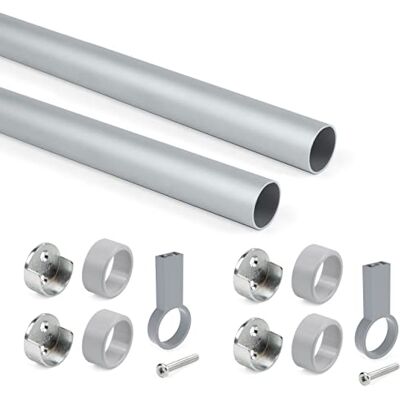 Emuca Kit tube de penderie circulaire Ø28, 1,15 m, Anodisé mat, Aluminium et Zamak, Lot de 2 Emuca Kit tube de penderie circulaire Ø28, 1,15 m, Anodisé mat, Aluminium et Zamak, Lot de 2
