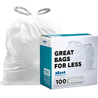 Plasticplace Simplehuman Lot de 100 sacs poubelle compatibles Code L Blanc Plasticplace Simplehuman Lot de 100 sacs poubelle compatibles Code L Blanc