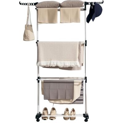 HOMCOM Séchoir à Linge Étendoir Pliable 3 Niveaux 73 x 64 x 177 cm Gris 4 Roulettes, Cadre en Acier Inoxydable, Ailes Latérales, pour Intérieur Extérieur HOMCOM Séchoir à Linge Étendoir Pliable 3 Niveaux 73 x 64 x 177 cm Gris 4 Roulettes, Cadre en Acier Inoxydable, Ailes Latérales, pour Intérieur Extérieur