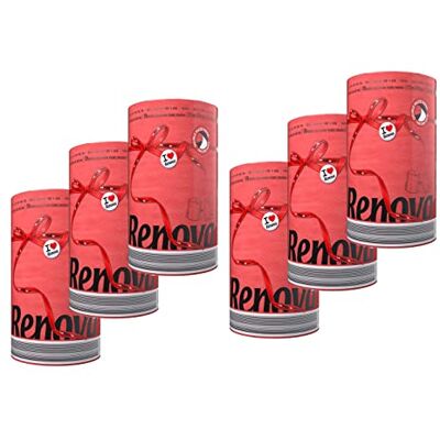 Renova Lot de 6 rouleaux d'essuie-tout, 2 épaisseurs, équivalent à 18 rouleaux standard, rouge, maxi Renova Lot de 6 rouleaux d'essuie-tout, 2 épaisseurs, équivalent à 18 rouleaux standard, rouge, maxi