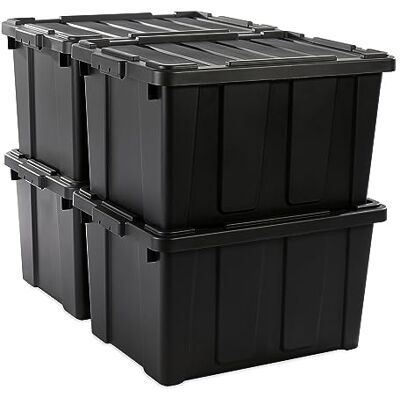Iris Ohyama , Boite rangement plastique, Boite de rangement garage de 68L, Lot de 4, Sans BPA, DDSKT-700, Noir- L62 x P44 x H35 cm Iris Ohyama , Boite rangement plastique, Boite de rangement garage de 68L, Lot de 4, Sans BPA, DDSKT-700, Noir- L62 x P44 x H35 cm