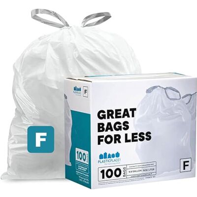 Plasticplace Sacs poubelle sur mesure, compatibles avec simplehuman Code F (lot de 100) sacs poubelle blancs avec cordon de serrage, 25 litres, 55,2 x 50,8 cm Plasticplace Sacs poubelle sur mesure, compatibles avec simplehuman Code F (lot de 100) sacs poubelle blancs avec cordon de serrage, 25 litres, 55,2 x 50,8 cm