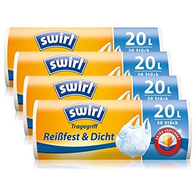 Swirl Lot de 4 rouleaux de 20 sacs poubelle antibactériens avec poignée de transport Blanc 20 l Swirl Lot de 4 rouleaux de 20 sacs poubelle antibactériens avec poignée de transport Blanc 20 l
