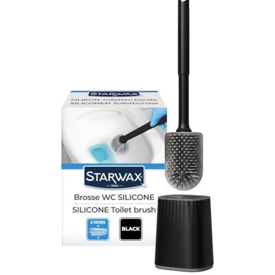 STARWAX Brosse WC double face en silicone Nettoyage facile même dans les endroits les plus difficiles Séchage rapide et sans odeur Résistant Couleur noire STARWAX Brosse WC double face en silicone Nettoyage facile même dans les endroits les plus difficiles Séchage rapide et sans odeur Résistant Couleur noire
