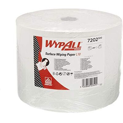 Wypall Essuyeurs Nettoyage des Surfaces L10 7202, Maxi bobine, 1 épaisseur, blancs (1 rouleau de 1 000 formats) Wypall Essuyeurs Nettoyage des Surfaces L10 7202, Maxi bobine, 1 épaisseur, blancs (1 rouleau de 1 000 formats)