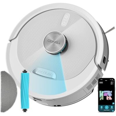 Cecotec Conga M80 Pearl Robot Aspirateur avec Navigation Laser, Aspiration du Moteur 25000Pa, Temps de Travail 240min, Brosse en Silicone pour Animaux de Compagnie, Bluetooth et Wi-Fi, Contrôle App Cecotec Conga M80 Pearl Robot Aspirateur avec Navigation Laser, Aspiration du Moteur 25000Pa, Temps de Travail 240min, Brosse en Silicone pour Animaux de Compagnie, Bluetooth et Wi-Fi, Contrôle App