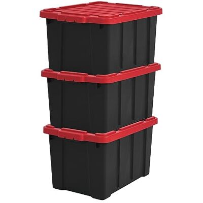 Iris Ohyama , Boite rangement plastique garage de 50L, Lot de 3, DDSKT 450, Noir/Rouge, L59 x P38.5 x H32 cm Iris Ohyama , Boite rangement plastique garage de 50L, Lot de 3, DDSKT 450, Noir/Rouge, L59 x P38.5 x H32 cm