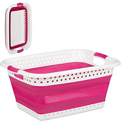 Relaxdays panier à lessive pliable poignées, plastique et silicone, corbeille peu encombrante, HlP 27x61x45,5cm,rose Relaxdays panier à lessive pliable poignées, plastique et silicone, corbeille peu encombrante, HlP 27x61x45,5cm,rose