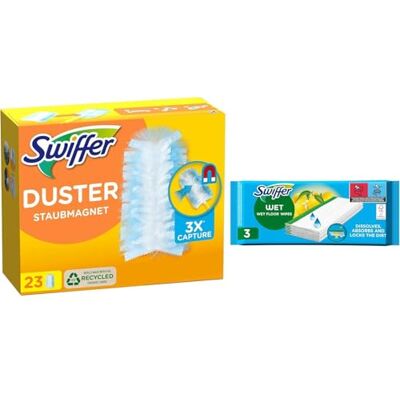 Swiffer Kit Recharge Plumeau et Balai, Inclus 23 Recharges Duster Plumeau et 3 Lingettes Humides Balais , Attrape Et Retient 3 Fois Plus De Cheveux Et Poussière Qu’un Plumeau Ordinaire Swiffer Kit Recharge Plumeau et Balai, Inclus 23 Recharges Duster Plumeau et 3 Lingettes Humides Balais , Attrape Et Retient 3 Fois Plus De Cheveux Et Poussière Qu’un Plumeau Ordinaire