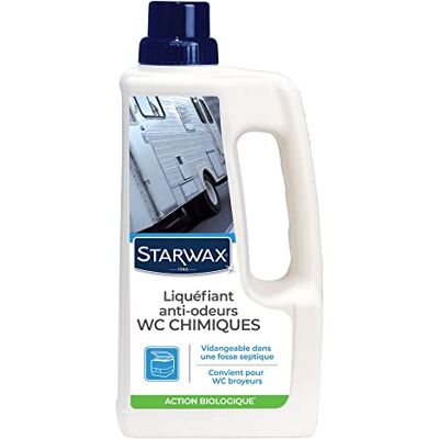 STARWAX Liquéfiant désodorisant pour WC chimiques 1L Liquéfie matières organiques et papier hygiénique réduit les odeurs, compatible fosse septique, action biologique par enzymes STARWAX Liquéfiant désodorisant pour WC chimiques 1L Liquéfie matières organiques et papier hygiénique réduit les odeurs, compatible fosse septique, action biologique par enzymes