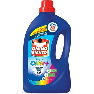 Omino Bianco Lessive Laveuse Liquide Color+, 50 Lavages, Spécifique pour les Vêtements Colorés, Technologie Sauve les Couleurs et Capture le Grisur, 2000 ml Omino Bianco Lessive Laveuse Liquide Color+, 50 Lavages, Spécifique pour les Vêtements Colorés, Technologie Sauve les Couleurs et Capture le Grisur, 2000 ml