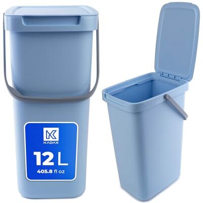KADAX Poubelle en plastique avec couvercle rabattable et poignée, collecteur de déchets rectangulaire, pour le tri sélectif (bleu, 12 l) KADAX Poubelle en plastique avec couvercle rabattable et poignée, collecteur de déchets rectangulaire, pour le tri sélectif (bleu, 12 l)