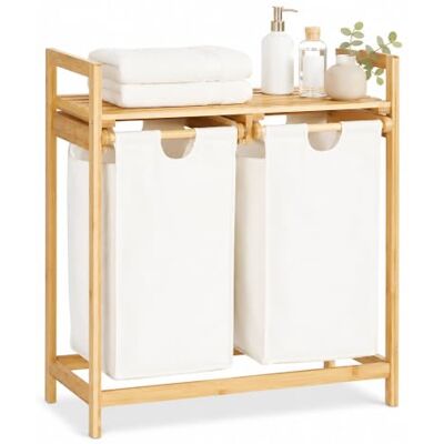 Relaxdays , nature Panier bambou 2 sacs 2 compartiments surface de rangement coffre à linge, 60 L, polyester, 1 élément Relaxdays , nature Panier bambou 2 sacs 2 compartiments surface de rangement coffre à linge, 60 L, polyester, 1 élément