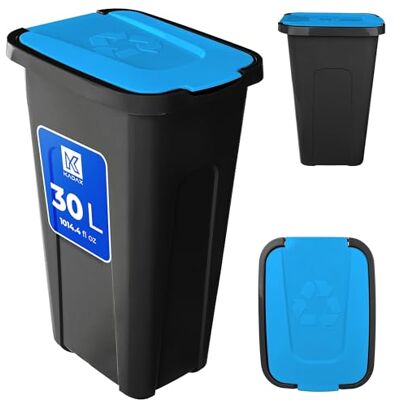 KADAX Poubelle pour tri des déchets 30 l Poubelle robuste avec couvercle à charnière hermétique Poubelle pour système de tri des déchets Poubelle en plastique (couvercle bleu) KADAX Poubelle pour tri des déchets 30 l Poubelle robuste avec couvercle à charnière hermétique Poubelle pour système de tri des déchets Poubelle en plastique (couvercle bleu)
