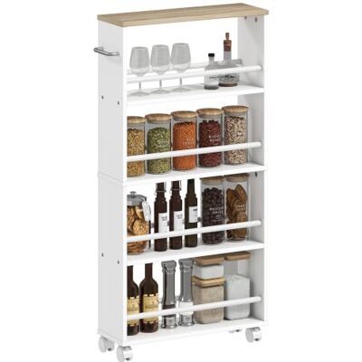 HOMCOM Chariot de rangement à 4 niveaux 45 x 15 x 91 cm blanc et naturel Avec Poignées, Desserte à roulettes Étroite, pour Cuisine, Salon, Salle de Bain, Buanderie HOMCOM Chariot de rangement à 4 niveaux 45 x 15 x 91 cm blanc et naturel Avec Poignées, Desserte à roulettes Étroite, pour Cuisine, Salon, Salle de Bain, Buanderie
