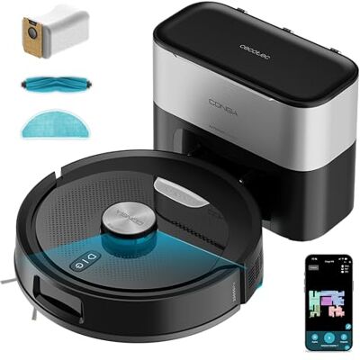Cecotec Robot Aspirateur et Laveur de Sol avec Base Autonettoyante Conga Y80 Dark. 25000 Pa, Auton 240min, Brosse en Silicone pour Animaux de Compagnie, Sac à Poussière 3 L, Bluetooth et WiFi, App Cecotec Robot Aspirateur et Laveur de Sol avec Base Autonettoyante Conga Y80 Dark. 25000 Pa, Auton 240min, Brosse en Silicone pour Animaux de Compagnie, Sac à Poussière 3 L, Bluetooth et WiFi, App