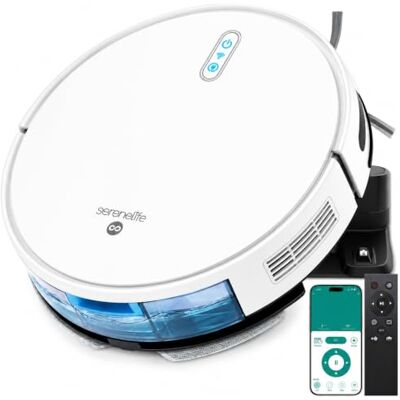 SereneLife Robot Aspirateur Laveur – Aspiration Extrême 3000Pa, Recharge Auto, Anti-Chute, App Contrôle, Pour Poils d’Animaux, Sols Durs et Moquettes, Aspiration et Lavage, 4 Modes de Nettoyage SereneLife Robot Aspirateur Laveur – Aspiration Extrême 3000Pa, Recharge Auto, Anti-Chute, App Contrôle, Pour Poils d’Animaux, Sols Durs et Moquettes, Aspiration et Lavage, 4 Modes de Nettoyage