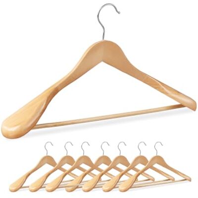 Relaxdays Cintre pour vêtements, lot de 8, épaule large, nature barre à pantalon, pour veste, chemise, bois Relaxdays Cintre pour vêtements, lot de 8, épaule large, nature barre à pantalon, pour veste, chemise, bois