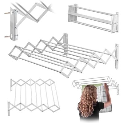 KADAX Séchoir à linge mural, 60 cm, pour montage mural, extensible, peu encombrant, pour serviettes, corde de séchage pliable avec 6 échelons KADAX Séchoir à linge mural, 60 cm, pour montage mural, extensible, peu encombrant, pour serviettes, corde de séchage pliable avec 6 échelons