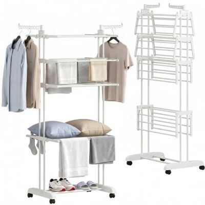 HOMCOM Séchoir à Linge Pliable 5 Niveaux à Roulettes 73x64x172 cm Blanc Étendoir Linge Intérieur, Ailes Latérales, Cadre en Acier, pour Intérieur et Extérieur HOMCOM Séchoir à Linge Pliable 5 Niveaux à Roulettes 73x64x172 cm Blanc Étendoir Linge Intérieur, Ailes Latérales, Cadre en Acier, pour Intérieur et Extérieur