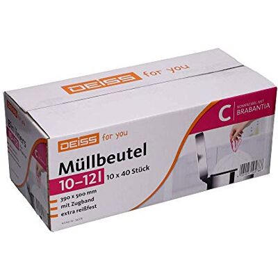 Deiss Lot de 400 sacs poubelle pour Touch Bin de Brabantia, taille C, 10 à 12 l Deiss Lot de 400 sacs poubelle pour Touch Bin de Brabantia, taille C, 10 à 12 l