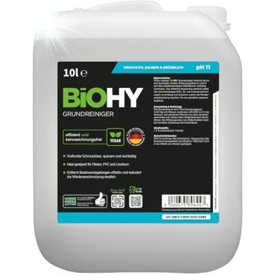 BIOHY Nettoyant de base (Bidon de 10l) Élimine les incrustations tenaces et les anciens films de soin Nettoie en douceur toutes les surfaces (Grundreiniger) BIOHY Nettoyant de base (Bidon de 10l) Élimine les incrustations tenaces et les anciens films de soin Nettoie en douceur toutes les surfaces (Grundreiniger)