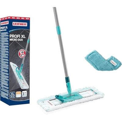 Leifheit Lave-sol Profi XL, balai microfibre avec housses micro duo et static plus lavables, manche 146 cm, balai à plat, accessoire ménage pour tous types de sols, tête 360 degrés, pack durable Leifheit Lave-sol Profi XL, balai microfibre avec housses micro duo et static plus lavables, manche 146 cm, balai à plat, accessoire ménage pour tous types de sols, tête 360 degrés, pack durable