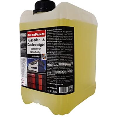 CleanPrince Lot de 5 litres de nettoyant pour façade et toit contenant du chlore Sans acide Pour toiture, façade, plâtre, murs, pierres, béton Nettoyant concentré CleanPrince Lot de 5 litres de nettoyant pour façade et toit contenant du chlore Sans acide Pour toiture, façade, plâtre, murs, pierres, béton Nettoyant concentré