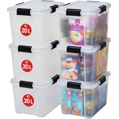 Iris Ohyama , Boite rangement plastique, Lot de 6 boites hermétiques de 20L, AT-SD, Transparent, L39 x P29 x H26 cm Iris Ohyama , Boite rangement plastique, Lot de 6 boites hermétiques de 20L, AT-SD, Transparent, L39 x P29 x H26 cm