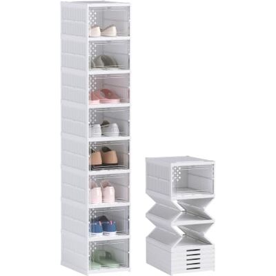 HOMCOM Lot de 8 Boîtes à Chaussures Pliables Empilables 26x35x140cm Blanc Boîtes de Rangement pour Chaussures en Plastique, Couvercles, pour Pointure jusqu'à 43 HOMCOM Lot de 8 Boîtes à Chaussures Pliables Empilables 26x35x140cm Blanc Boîtes de Rangement pour Chaussures en Plastique, Couvercles, pour Pointure jusqu'à 43