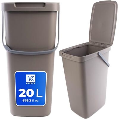 KADAX Poubelle en plastique avec couvercle rabattable et poignée, collecteur de déchets rectangulaire, pour le tri sélectif (marron, 20 l) KADAX Poubelle en plastique avec couvercle rabattable et poignée, collecteur de déchets rectangulaire, pour le tri sélectif (marron, 20 l)