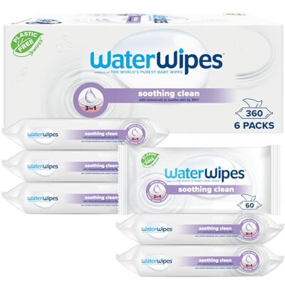 WaterWipes Peau Sensible+ Lingettes Apaisantes, 6 Paquets 360 lingettes 3-en-1 à l'extrait botanique qui nettoient, protègent et apaisent ; hypoallergéniques, sans parfum ni alcool WaterWipes Peau Sensible+ Lingettes Apaisantes, 6 Paquets 360 lingettes 3-en-1 à l'extrait botanique qui nettoient, protègent et apaisent ; hypoallergéniques, sans parfum ni alcool