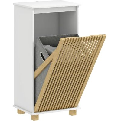 HOMCOM Meuble salle de bain 40 x 30 x 80 cm Blanc et Effet Bois Naturel Panier À Linge, Armoire De Rangement, Porte À Lattes En Bambou, Sac Amovible HOMCOM Meuble salle de bain 40 x 30 x 80 cm Blanc et Effet Bois Naturel Panier À Linge, Armoire De Rangement, Porte À Lattes En Bambou, Sac Amovible
