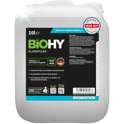 BIOHY Liquide de rinçage (bidon de 10 litres) Liquide vaisselle bio Idéal pour tous les lave-vaisselle Dégraissant extra puissant pour la restauration et la maison Brillance fraîche sur le BIOHY Liquide de rinçage (bidon de 10 litres) Liquide vaisselle bio Idéal pour tous les lave-vaisselle Dégraissant extra puissant pour la restauration et la maison Brillance fraîche sur le