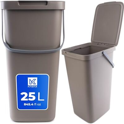 KADAX Poubelle en plastique avec couvercle rabattable et poignée, collecteur de déchets rectangulaire, pour le tri sélectif (marron, 25 l) KADAX Poubelle en plastique avec couvercle rabattable et poignée, collecteur de déchets rectangulaire, pour le tri sélectif (marron, 25 l)
