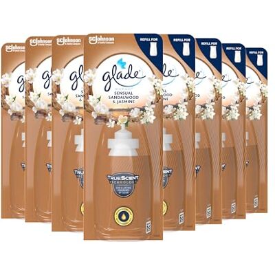 Glade Sense & Spray Recharge de désodorisant, vaporisateur d'ambiance automatique activé par le mouvement et éliminateur d'odeurs pour la maison, bois de santal et jasmin, 8 recharges (8 x 18 ml) Glade Sense & Spray Recharge de désodorisant, vaporisateur d'ambiance automatique activé par le mouvement et éliminateur d'odeurs pour la maison, bois de santal et jasmin, 8 recharges (8 x 18 ml)