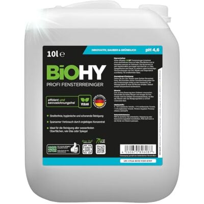 BIOHY Nettoyant vitres professionnel (Bidon de 10l) Nettoyage sans Bandes des Surfaces de Verre, de fenêtres et de miroirs (Fensterreiniger) BIOHY Nettoyant vitres professionnel (Bidon de 10l) Nettoyage sans Bandes des Surfaces de Verre, de fenêtres et de miroirs (Fensterreiniger)
