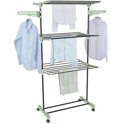 Colombo – Étendoir à linge vertical 3 étages en acier, 16 m d'étendage avec roues, crochets cintres et crochets porte-chaussettes – Couleur noire Colombo – Étendoir à linge vertical 3 étages en acier, 16 m d'étendage avec roues, crochets cintres et crochets porte-chaussettes – Couleur noire