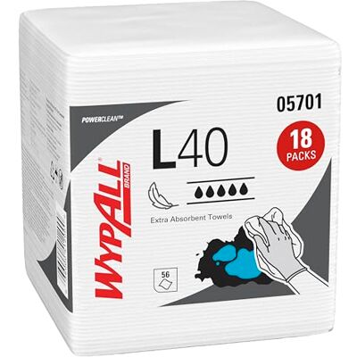 Wypall Serviettes ultra-absorbantes L40 7471 – Chiffons jetables – 18 paquets de 56 chiffons blancs pliés en quatre (1 008 lingettes en papier au total) Wypall Serviettes ultra-absorbantes L40 7471 – Chiffons jetables – 18 paquets de 56 chiffons blancs pliés en quatre (1 008 lingettes en papier au total)