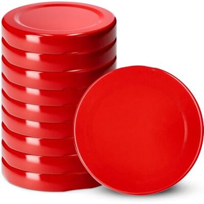 KADAX Lot de 10 couvercles à visser Diamètre : 53 mm En métal Compatible avec les bocaux de 115 ml Avec 4 dents d'encliquetage Rouge KADAX Lot de 10 couvercles à visser Diamètre : 53 mm En métal Compatible avec les bocaux de 115 ml Avec 4 dents d'encliquetage Rouge