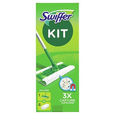 Swiffer Kit Balai Attrape-Poussière + 8 Lingettes Sèches, 1 Unité Swiffer Kit Balai Attrape-Poussière + 8 Lingettes Sèches, 1 Unité