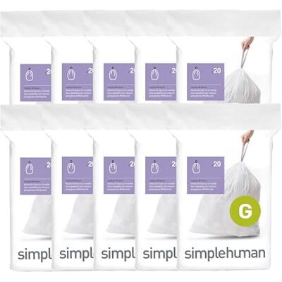 simplehuman Code G Lot de 200 sacs poubelle à cordon avec cordon de serrage, 30 litres, blanc simplehuman Code G Lot de 200 sacs poubelle à cordon avec cordon de serrage, 30 litres, blanc