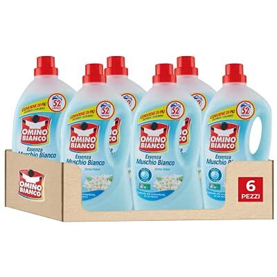 Omino Bianco Lessive Machine à laver liquide, 312 lavages, respecte les couleurs et les tissus, parfum frais avec essence de mousse blanche, 2600 ml x 6 paquets Omino Bianco Lessive Machine à laver liquide, 312 lavages, respecte les couleurs et les tissus, parfum frais avec essence de mousse blanche, 2600 ml x 6 paquets