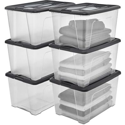 Iris Ohyama , Boîtes de rangement plastique de 45L, Lot de 6, Sans BPA, NTB-45, Noir, Clips de fermeture- L58 x P39.5 x H30 cm Iris Ohyama , Boîtes de rangement plastique de 45L, Lot de 6, Sans BPA, NTB-45, Noir, Clips de fermeture- L58 x P39.5 x H30 cm